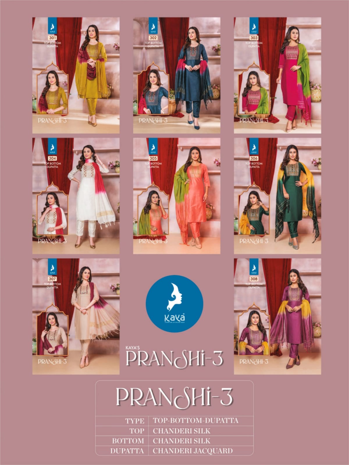 Pranshi 3 By Kaya Chanderi Silk Designer Kurti With Bottom Dupatta Wholesale Online
